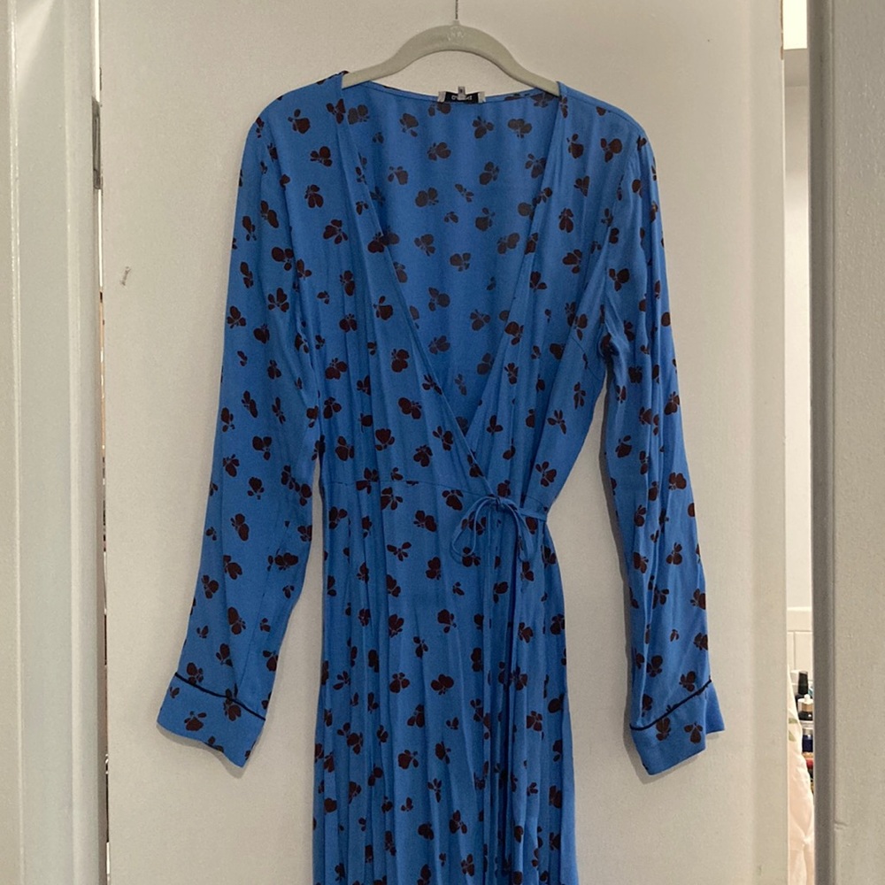 Ganni burgundy and blue wrap dress